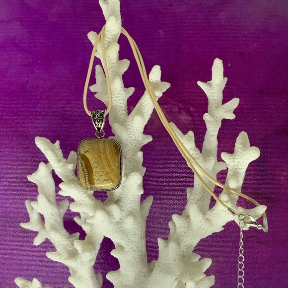 Picture Jasper Pendant Necklace 
on Beige Waxed Cotton Cord  Handmade - Picture 3 of 14